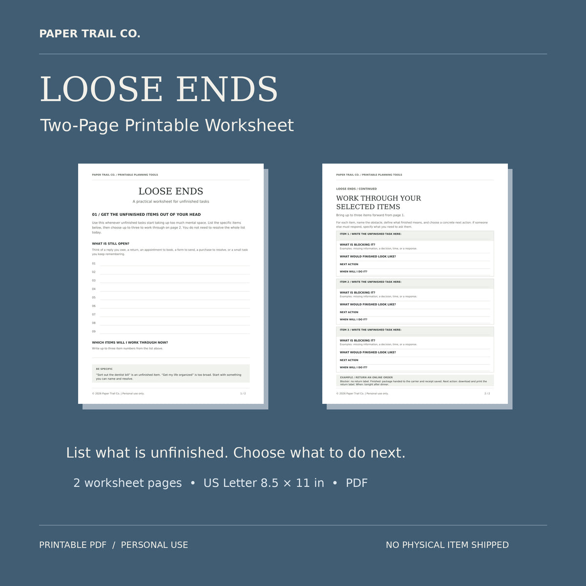 Loose Ends Printable Worksheet | Task Organizer | Digital Download